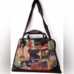 Tracker Vintage Travel Print Laptop Bag Retro Paris New York Tote Briefcase